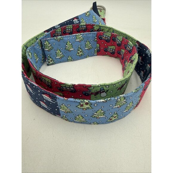 Vineyard Vines Christmas Belt Sz M Patch Work D Ring Style Tree Snowman - Picture 4 of 6